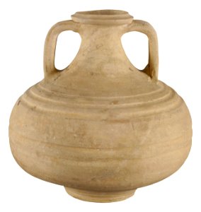 Kruikamfoor in ruwwandig oxiderend aardewerk, 150 tot 250 NC, vindplaats- Tongeren, Paspoel, zuidwestgrafveld, 1880-1882, collectie Gallo-Romeins Museum Tongeren, C126