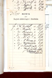Kvitto från Slagteri-Aktiebolaget i Stockholm - Hallwylska museet - 87029