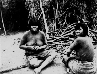 Kvinnor framför hydda. Gran Chaco. Bolivia - SMVK - 008712