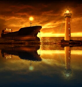Light sunset waters