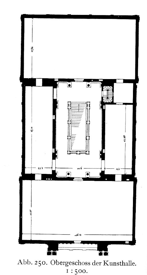 Kunsthalle in Düsseldorf, erbaut 1878 bis 1881 von Ernst Giese und Paul Weidner, Grundriss Obergeschoss