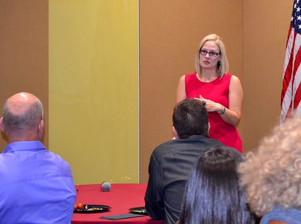 Kyrsten Sinema speaking at the Watts College of Public Service in 2019