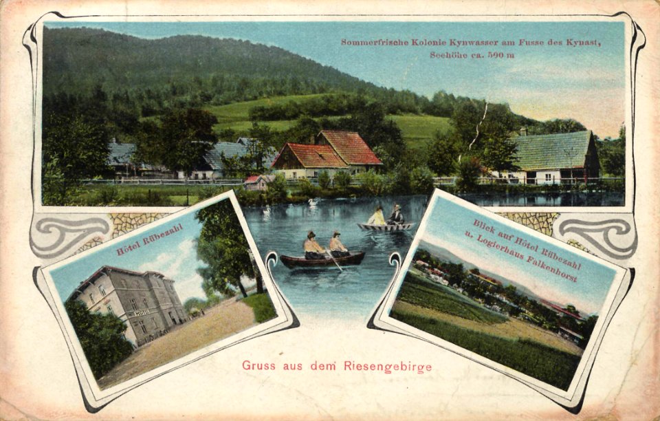 Kynast, Schlesien - Ortsansicht; Hotel Rübezahl und Logierhaus Falkenhorst (Zeno Ansichtskarten)