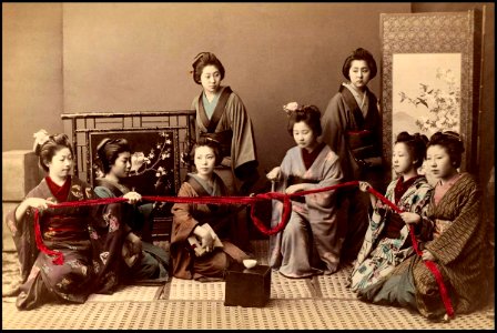 Kusakabe Kimbei - girls holding a rope photo