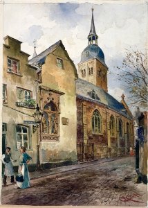 Köln - Severinstraße St. Johann Baptist, Aquarell 1910 von Carl Rüdell + 1939, RBA