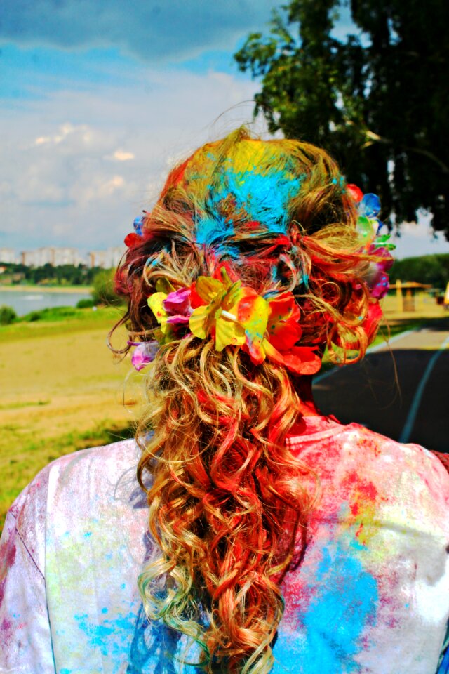 Bright hair paint holi festival of colors