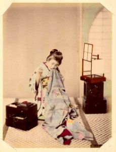 Kusakabe Kimbei - 392 Girl Sewing photo