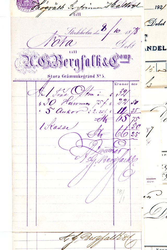 Kvitto från Bergfalk ocn Co - Hallwylska museet - 87027
