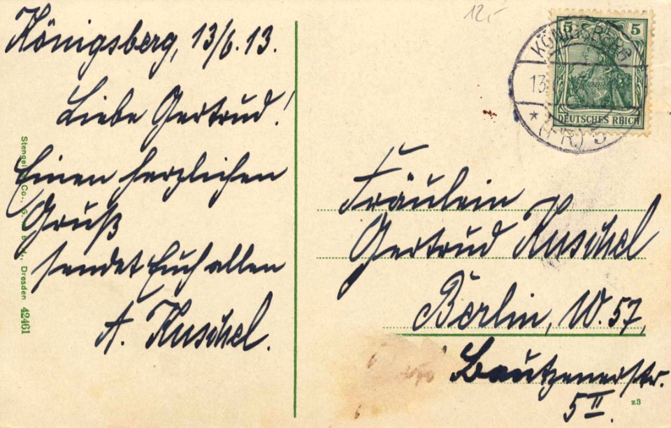 Königsberg O.-Pr., Ostpreußen - Schlossteichpromenade (back) (Zeno Ansichtskarten)