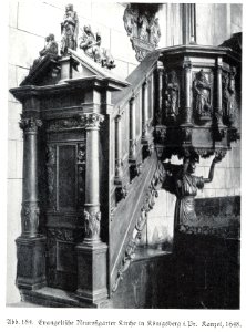 Königsberg, Evangelische Neuroßgärter Kirche, Kanzelkörper mit Engel und Tür