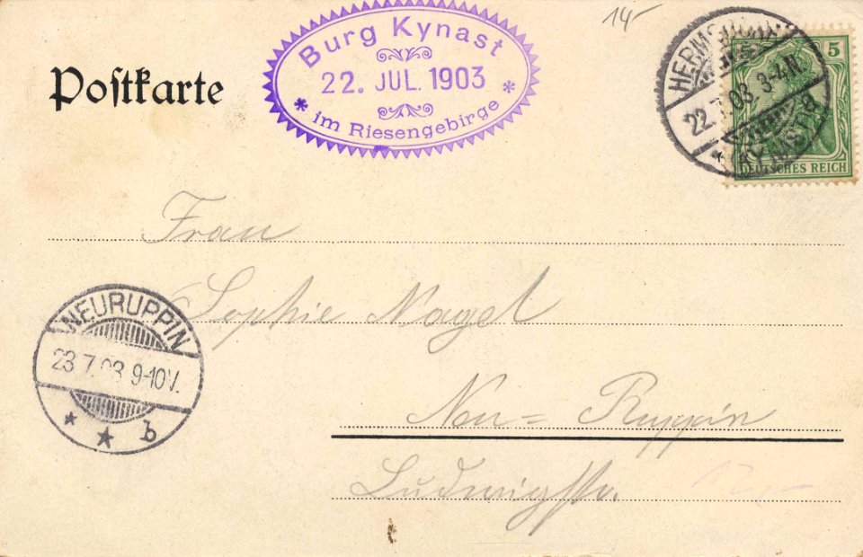 Kynast, Schlesien - Burg (einst und jetzt) (back) (Zeno Ansichtskarten)
