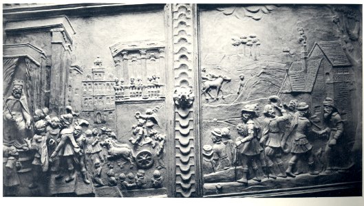 Königsberg, Löbenichtsche Tuchmacherstraße Nr. 11, Zimmerdecke, Stuckrelief des XVIII. Jahrhunderts mit Geschichte Josephs in Ägypten (1)