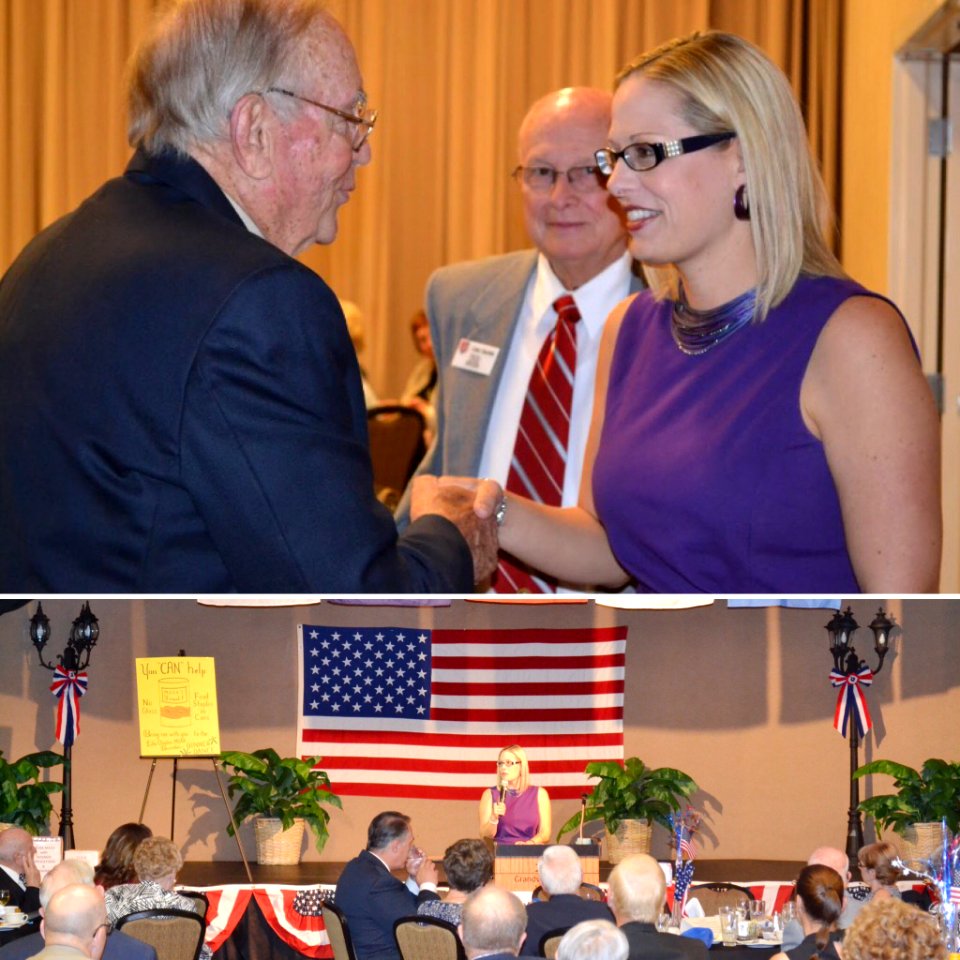 Kyrsten Sinema speaking at the Military Officer Association of America Luke Chapter in 2016