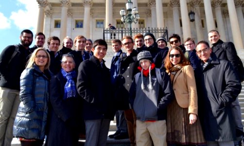 Kyrsten Sinema with students from Brophy College Prep in 2014. 01