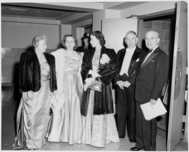 L to R, Bess Truman, Margaret Truman, Mrs. Max Truitt (daughter of Alben Barkley), Vice President Alben Barkley, and... - NARA - 200004 photo