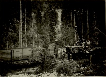 Küsten Haubitzen L-15, Batterie 3, Stellung im Lesachtal. Postamentwagen für den Kran wird mittels Lorikran vom Wagen gehoben. Aufgenommen am 15. August 1916. (BildID 15480118)