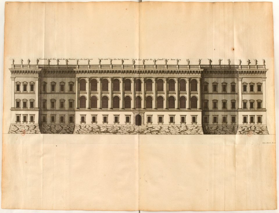 L'Architecture française (Marot) BnF RES-V-371 166v-f354 Louvre, Élévation de l'Entrée du côté des Tuileries du dessein du Cavalier Bernin