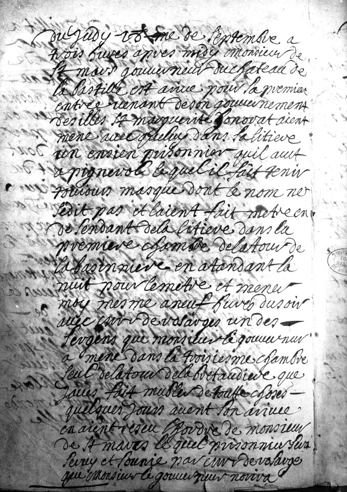L'homme au masque de fer, acte d'écrou, 1698