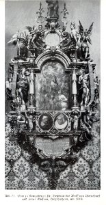 Königsberg, Dom, Denkmal des WOLFF von WERNSDORFF (gest. 20. Dezember 1606 in Königsberg) und Frau Esther. Gemälde Kampf d. christlichen Tugendritters mit d. Todsünden., Maler Anton Möller, Bildhauer Alexander Krause, 1606