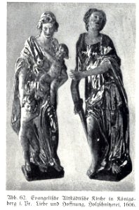 Königsberg, Evangelische Altstädtische Kirche, Zweites Obergeschoss, Allegorien auf Glaube, Hoffnung, Liebe und Gerechtigkeit - hier Liebe und Hoffnung