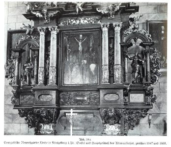 Königsberg, Evangelische Neuroßgärter Kirche, Sockel und Hauptgeschoss des Altaraufsatzes, 1668