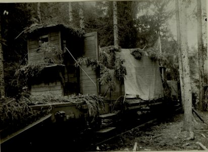 Küsten Haubitzen L-15, Batterie 3, Stellung im Lesachtal. Turmwagen maskiert am Transport. Aufgen. am 19. VIII.916. (BildID 15480272)