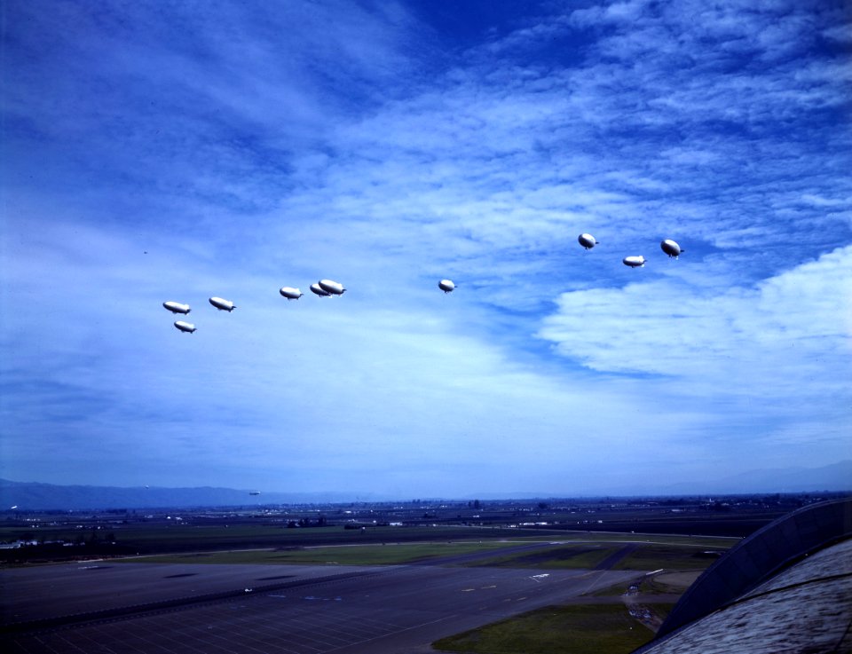 L-class blimps over Moffett Field, California (USA), in February 1944 (80-G-K-1471)