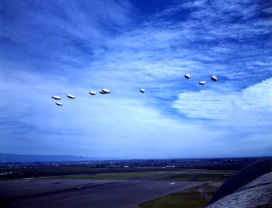 L-class blimps over Moffett Field, California (USA), in February 1944 (80-G-K-1471)