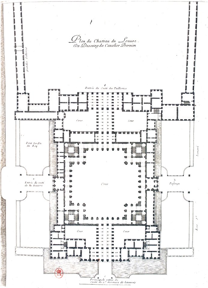L'Architecture française (Marot) BnF RES-V-371 165v-f351 Louvre, Plan du dessein du Cavalier Bernin (adjusted)