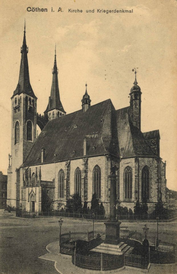 Köthen (Anh.), Sachsen-Anhalt - Kirche und Kriegerdenkmal (Zeno Ansichtskarten)