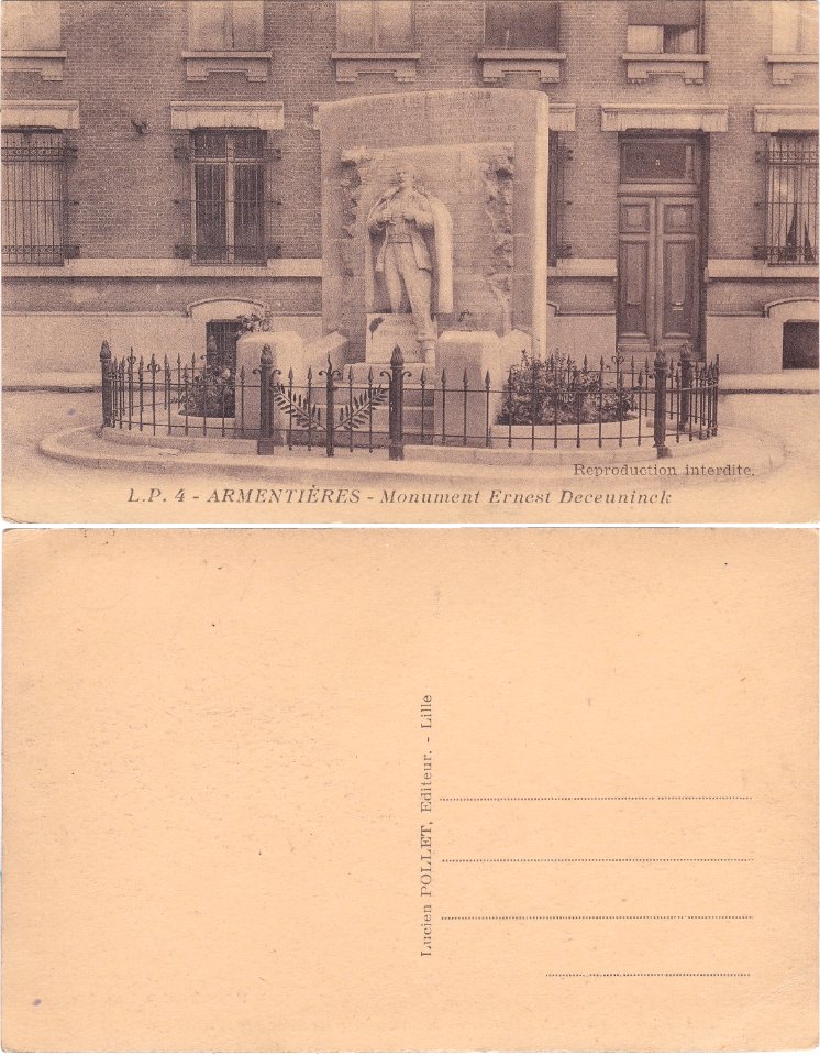 L.P . 4 – Armentières – Monument Ernest Deceuninck vº-rº