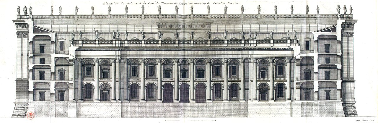 L'Architecture française (Marot) BnF RES-V-371 168v-f360 Louvre, Élévation du dedans de la Cour du dessein du Cavalier Bernin (adjusted)
