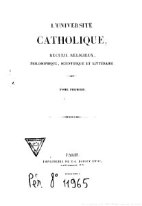 L'Université catholique revue religieuse Tome1 1836