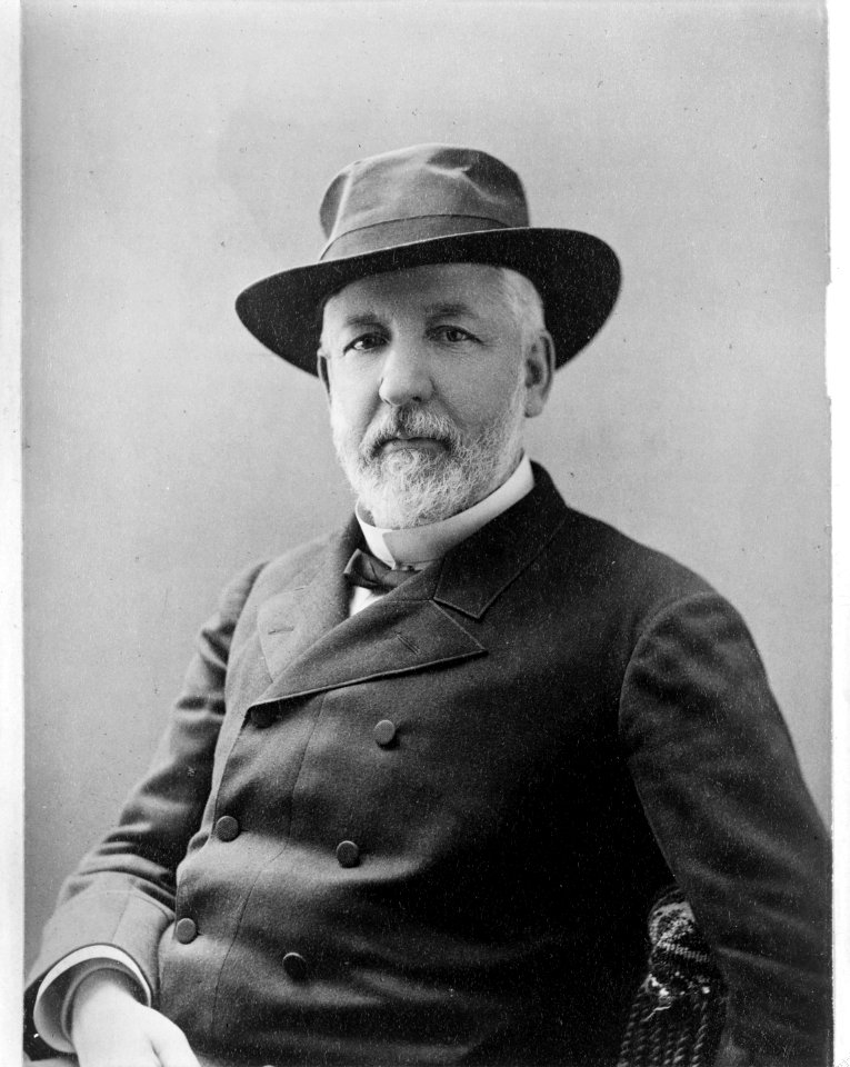 James G. Blaine, 1884 Republican presidential candidate, half-length portrait, seated, wearing hat and coat, facing front LCCN2001697079