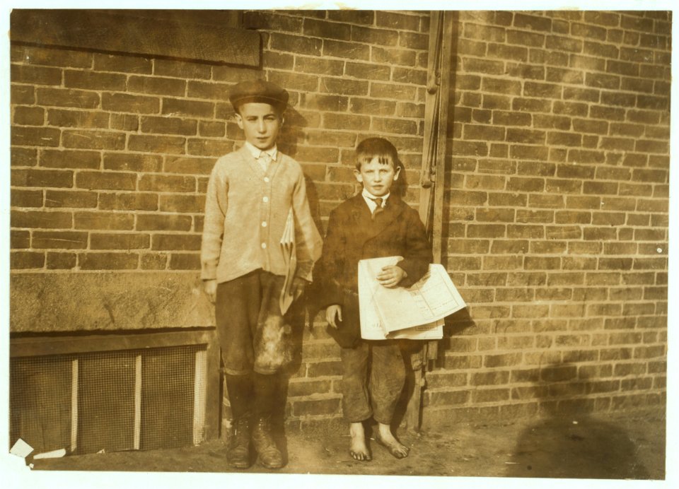James L. Long, 10 years old, 39 Market Street, Northampton, Mass., and his cousin Johnnie O'Brien, 6 years old who is learning the trade. LOC nclc.03797