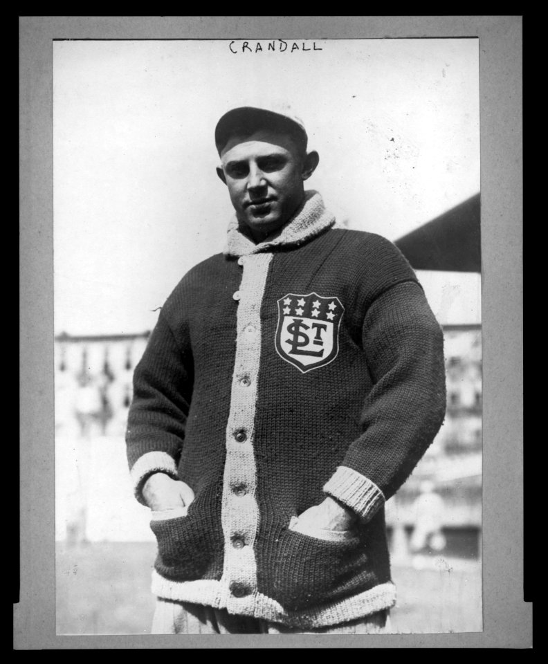 James Otis Doc Crandall, St. Louis Terriers (Federal League) baseball player, half-length portrait, facing front, wearing sweater with St.L emblem LCCN2003689083