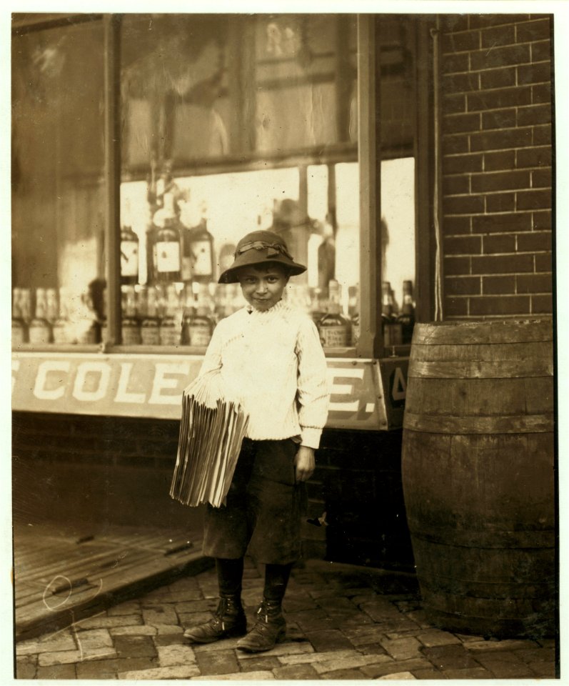 James Morgan, 119 French St. Newsboy. 9 years of age. Selling newspaper 4 years. Average earnings 50 cents per week. Selling papers own choice. Don't smoke. Visits saloons. Works 6 hours per LOC nclc.03605