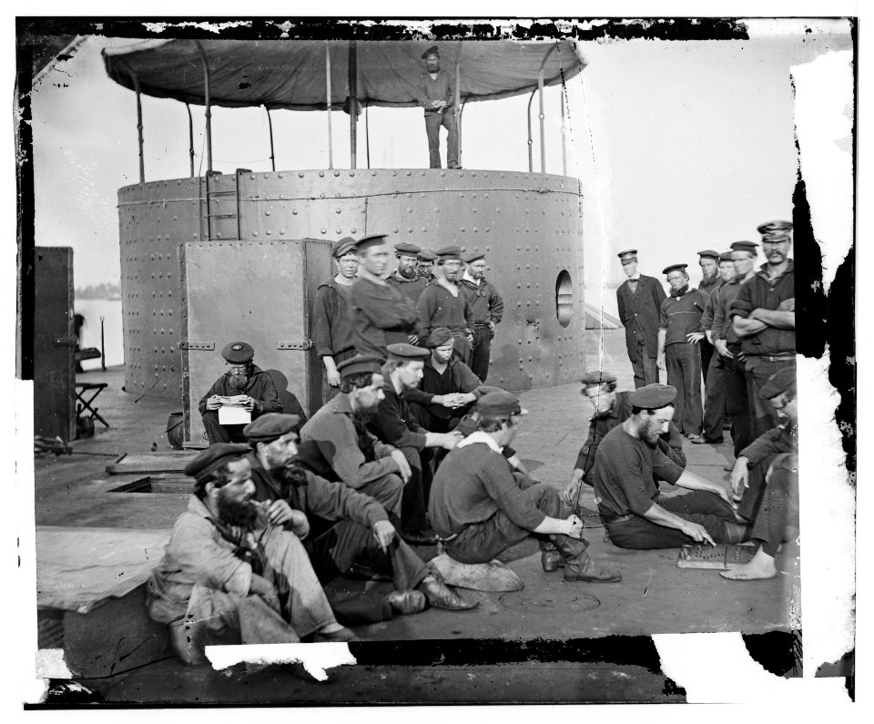 James River, Va. Sailors relaxing on deck of U.S.S. Monitor LOC cwpb.01062