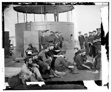 James River, Va. Sailors relaxing on deck of U.S.S. Monitor LOC cwpb.01062