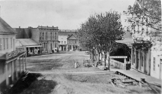 James St looking west from 2nd Ave, Seattle, ca 1885 (PEISER 140)