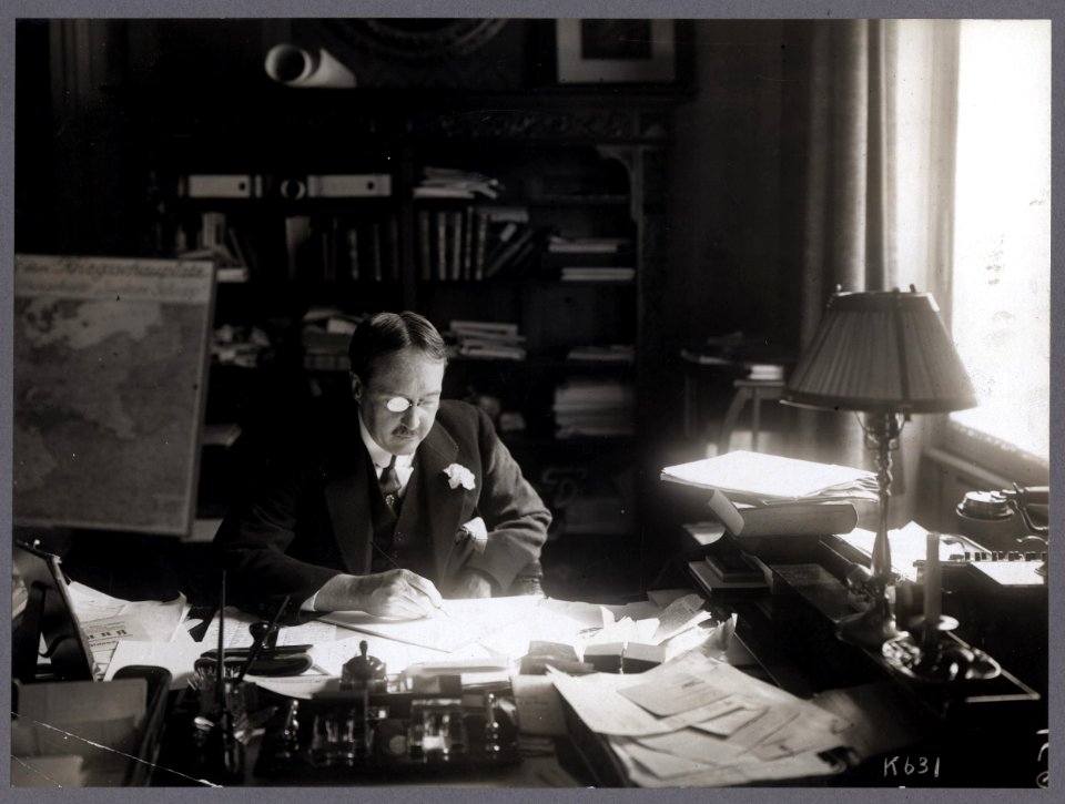 James W. Gerard, American Ambassador to Germany, half-length portrait, seated at his desk in embassy LCCN00652545