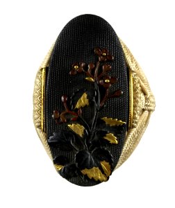 Japanese - Tsuka with Rooster, Chicken, and Hollyhock - Walters 5112593B - Detail A