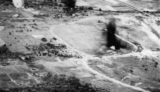 Japanese airfield on Negros island, Philippines, under attack by U.S. carrier aircraft, in mid-September 1944