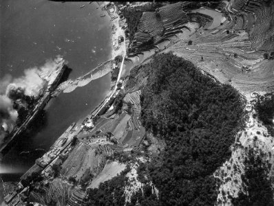 Japanese battleship Ise under attack by U.S. Navy aircraft at the Kure Naval Arsenal on 28 July 1945 NNAM.1996.488.027.051
