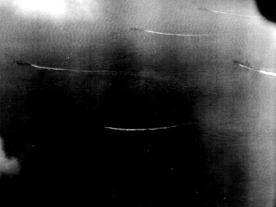 Japanese battleship Yamato underway with four destroyers on 7 April 1945 (L42-09.06.04)