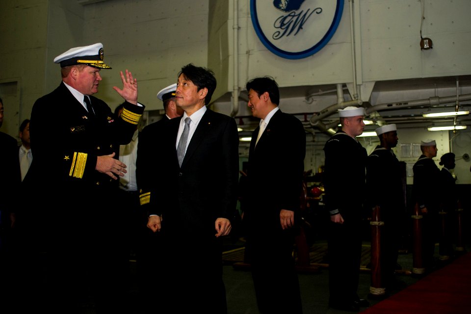 Japanese defense minister visits USS George Washington 140321-N-TE278-044