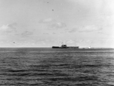 Japanese dive bombers attack USS Yorktown (CV-5) at Midway 1942