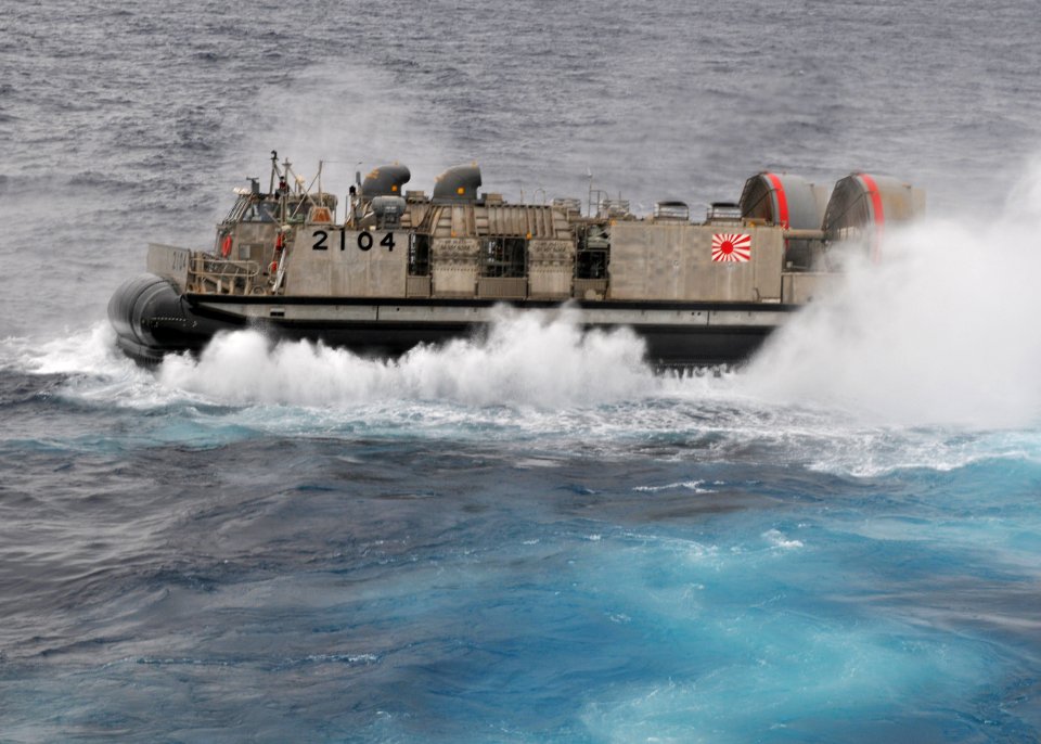 Japanese Maritime Self-Defense Force Landing Craft, Air Cushioned (LCAC) 2104 returns to her ship