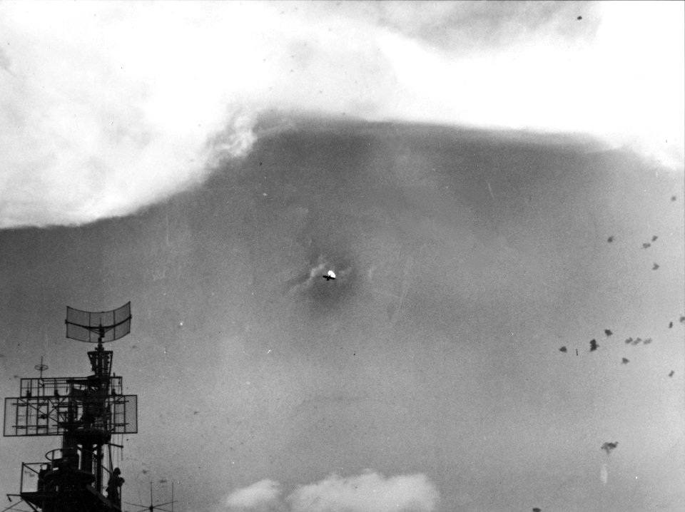 Japanese plane shot down over USS Cabot (CVL-28) during Battle of the Philippine Sea 1944