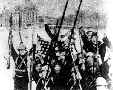 Japanese soldiers aboard USS Wake (PR-3) at Shanghai, China, 8 December 1941 (NH 96568)